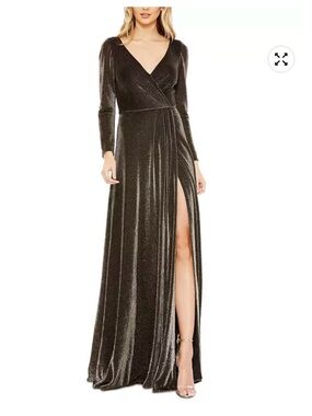 NWT Ieena forMac Duggal Gown Metallic Long-Sleeve Velvet Dress Bronze 16